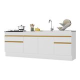 Kit Com 2 Balcões De Cozinha 150cm E 70cm Com Rodapé Veneza Multimóveis V2108 Branco/dourado