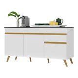 Balcão Cozinha Gabinete Pia 150cm 3 Portas 1 Gaveta Veneza Multimóveis V3740 Branco/dourado