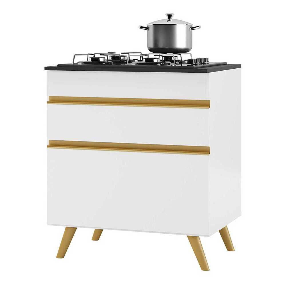 Balcão Cozinha Para Cooktop 70cm 1 Porta 1 Gaveta Veneza Multimóveis V3706 Branco/dourado