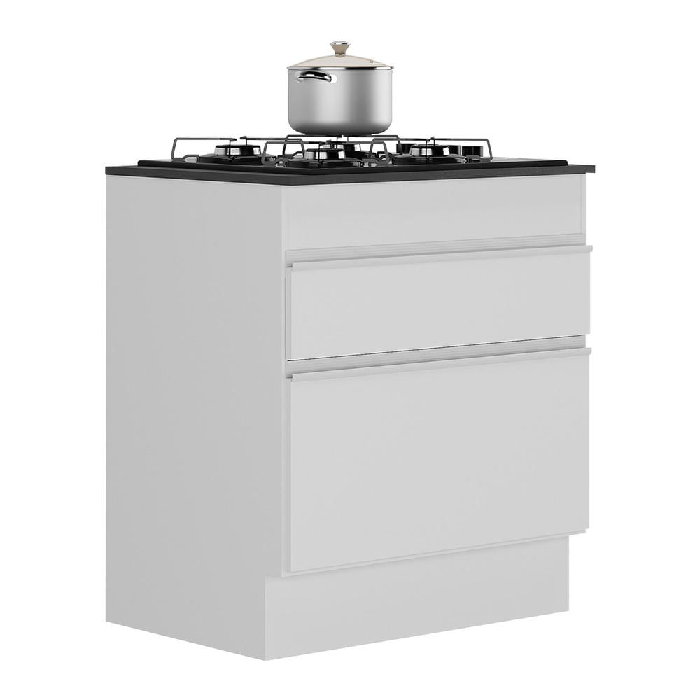 Balcão Cozinha Para Cooktop 70cm Com Rodapé  1 Porta 1 Gaveta Veneza Multimóveis V2118 Branco