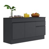 Balcão Cozinha Gabinete Pia 150cm Com Rodapé  3 Portas 1 Gaveta Veneza Multimóveis V2107 Preto