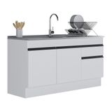 Balcão Cozinha Gabinete Pia 150cm Com Rodapé 3 Portas 1 Gaveta Veneza Multimóveis V2115 Branco/preto