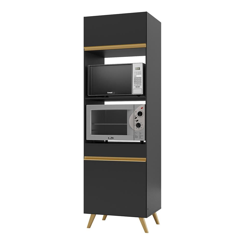 Paneleiro 2 Portas 63cm Para Forno E Microondas Veneza Multimóveis V3679 Preto/dourado