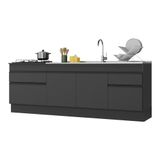 Kit Com 2 Balcões De Cozinha 150cm E 70cm Com Rodapé Veneza Multimóveis V2108 Preto