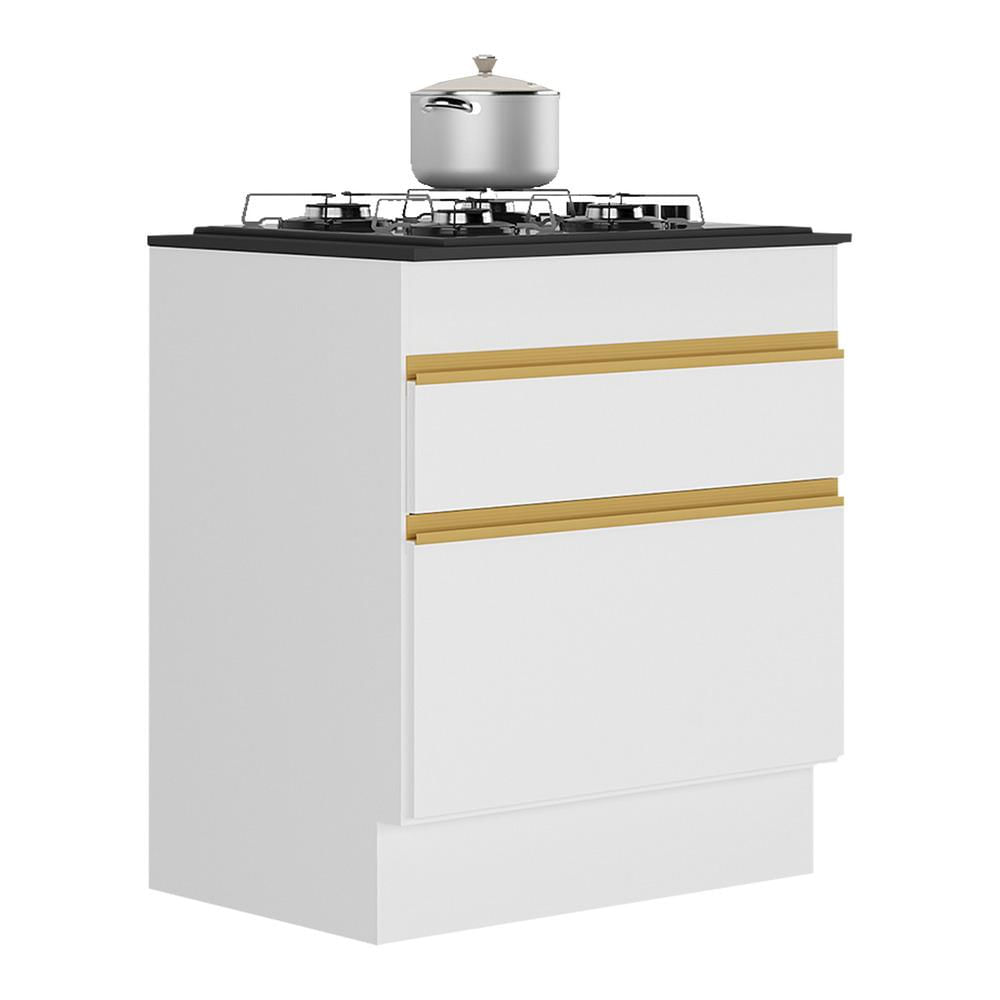 Balcão Cozinha Para Cooktop 70cm Com Rodapé  1 Porta 1 Gaveta Veneza Multimóveis V2118 Branco/dourado