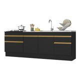 Kit Com 2 Balcões De Cozinha 150cm E 70cm Com Rodapé Veneza Multimóveis V2108 Preto/dourado