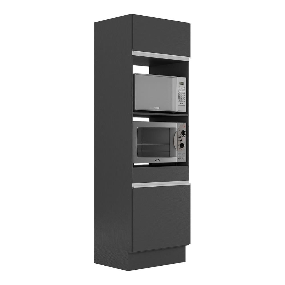 Paneleiro 2 Portas 63cm Com Rodapé Para Forno E Microondas Veneza Multimóveis V2116 Preto/branco