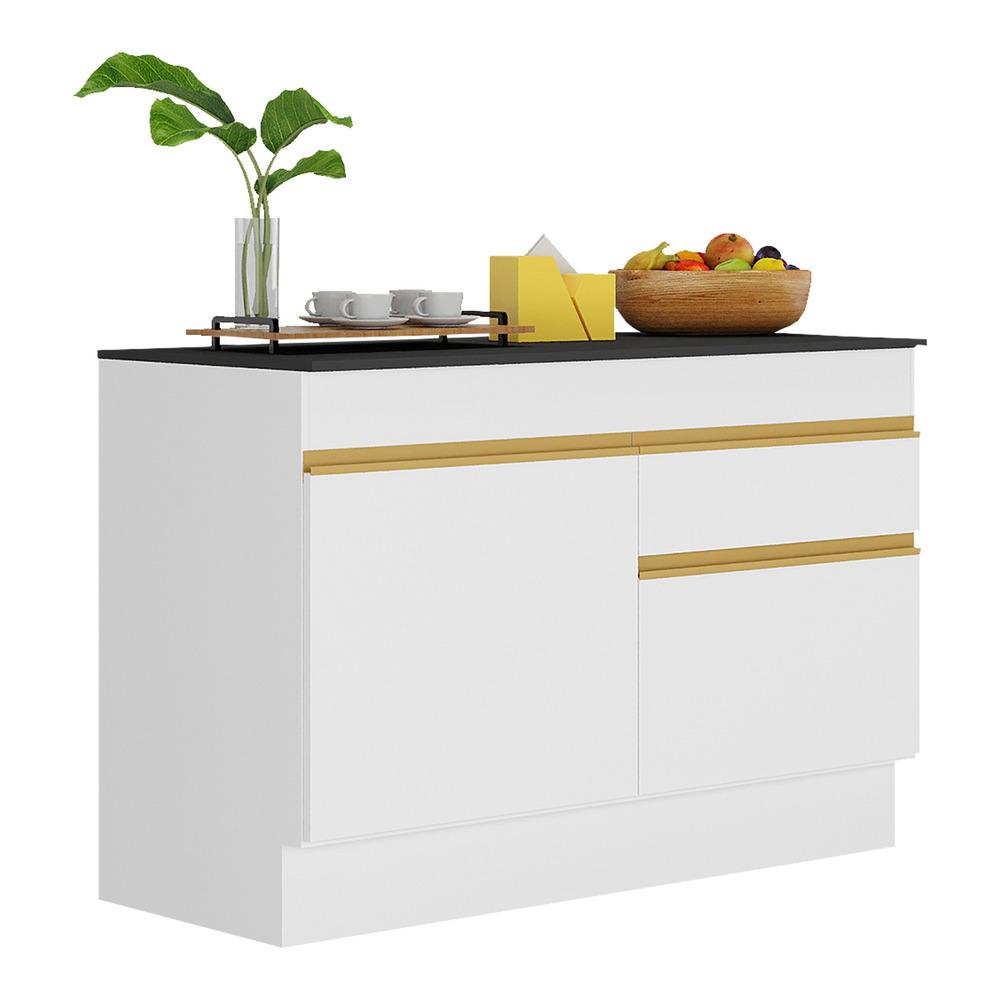 Balcão Cozinha 120cm Com Rodapé 2 Portas 1 Gaveta Veneza Multimóveis V2117 Branco/dourado