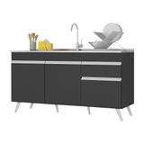 Balcão Cozinha Gabinete Pia 150cm 3 Portas 1 Gaveta Veneza Multimóveis V2072 Preto/branco