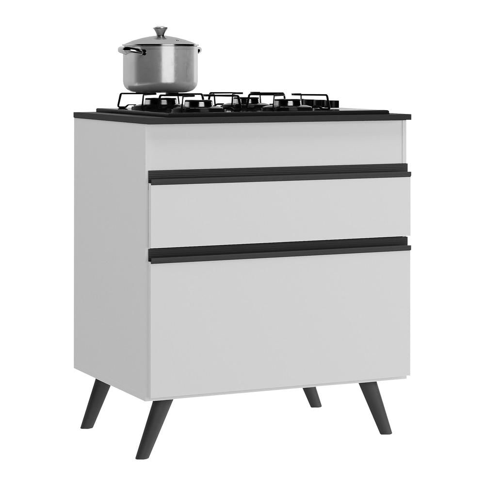 Balcão Cozinha Para Cooktop 70cm 1 Porta 1 Gaveta Veneza Multimóveis V3706 Branco/preto