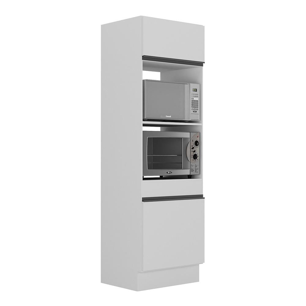 Paneleiro 2 Portas 63cm Com Rodapé Para Forno E Microondas Veneza Multimóveis V2116 Branco/preto