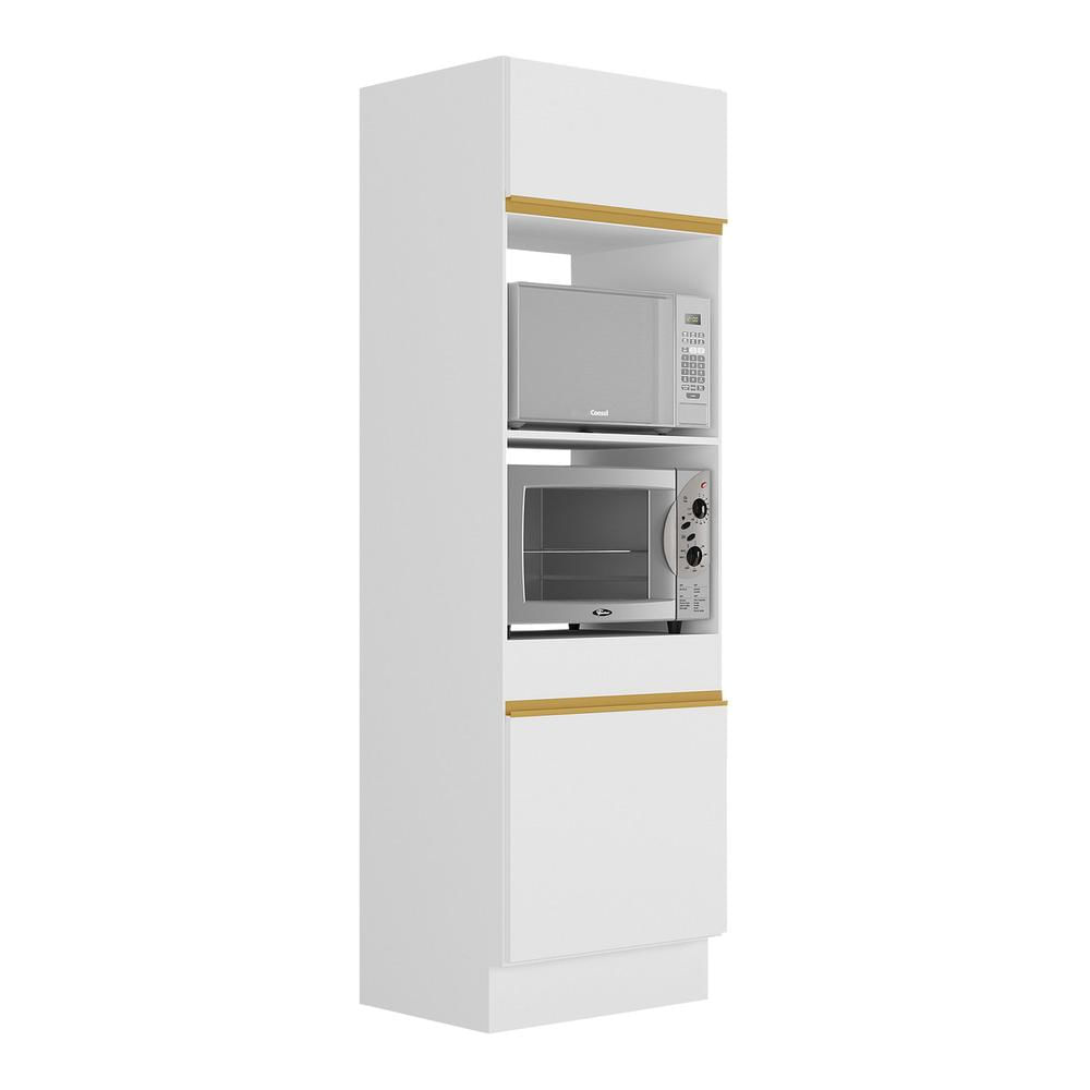 Paneleiro 2 Portas 63cm Com Rodapé Para Forno E Microondas Veneza Multimóveis V2116 Branco/dourado