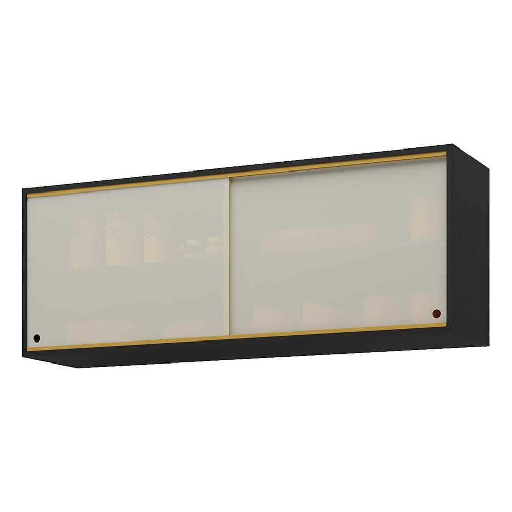 Armário De Cozinha Aéreo 120cm 2 Portas Vidro Veneza Multimóveis V3683 Preto/dourado