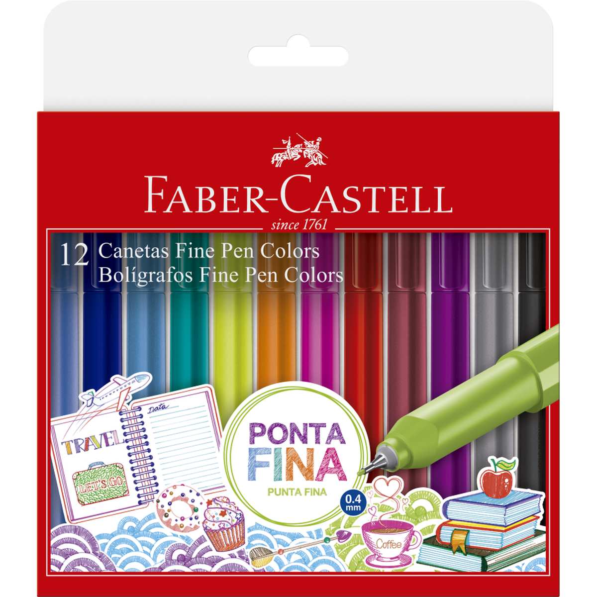 Caneta com Ponta Porosa Fine Pen Color 12 Cores 0.4MM