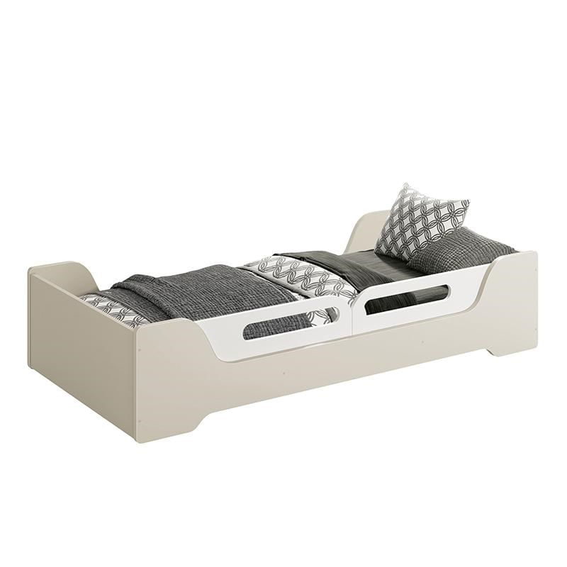 Cama Evolutiva Zaki Areia Fosco, Proteção Lateral Usinada E Colchão D20 - Reller Móveis