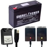 Bateria 6v 12ah Carregador Led 6v 900mah Bandeirantes Moto Carrinho Eletrico Bivolt