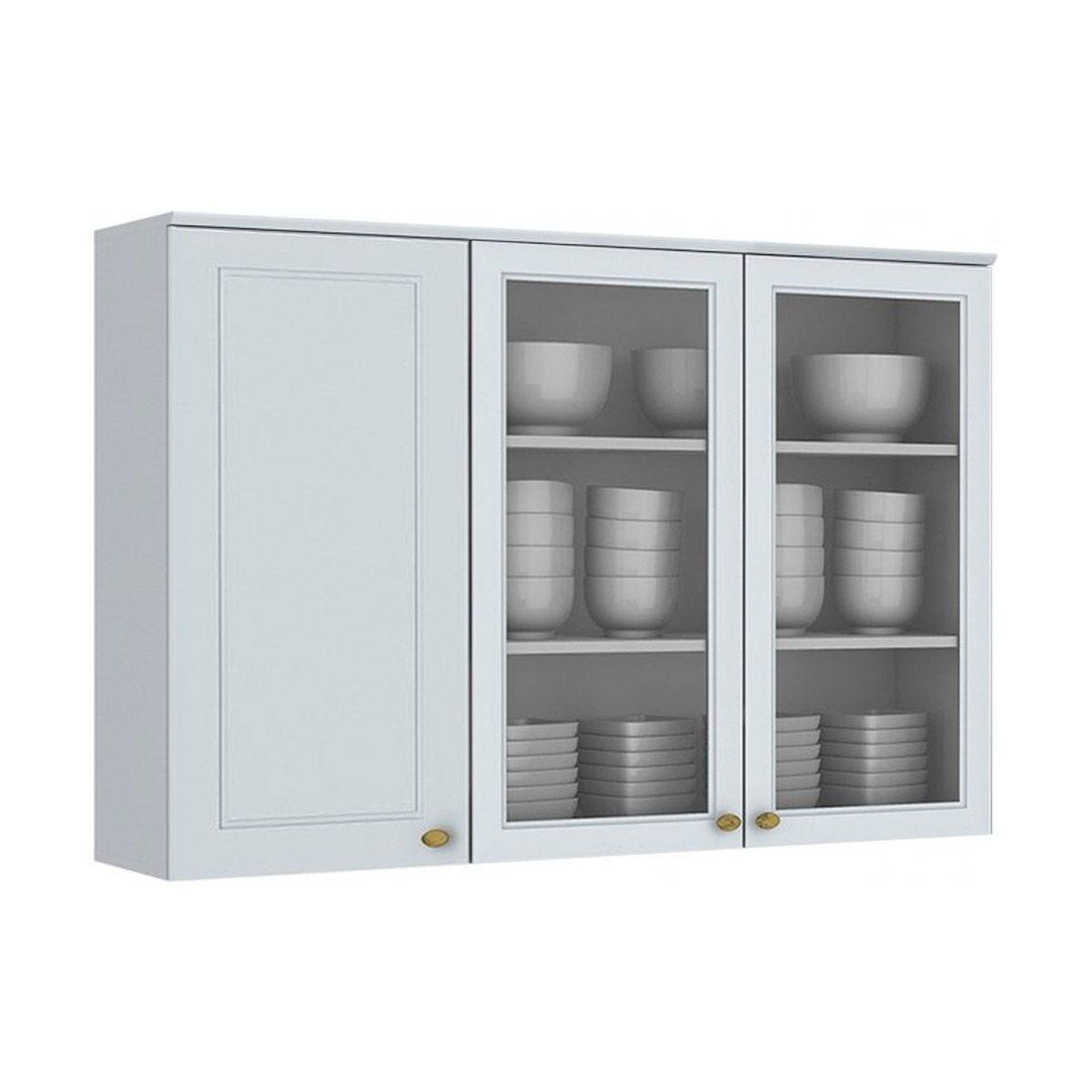 Modulo Cozinha Henn Americana Armario C 3 Portas 2 C Vidro Branco