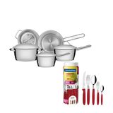 KIT - Jogo de Panelas Allegra 5 pçs inox + Faqueiro 30pçs Vermelho - Tramontina