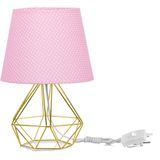 Abajur Diamante Dome Rosa/bolinha Com Aramado Dourado