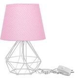 Abajur Diamante Dome Rosa/bolinha Com Aramado Branco