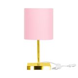 Abajur Eros Cilindrico Rosa Base Toda Dourado Quadrada