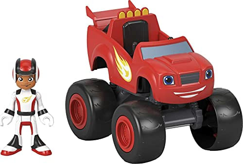 Fisher-price Blaze And The Monster Machines Blaze &amp; Aj, Big Push-along Monster Truck With Poseable Figure For Preschool Kids Ages 3 And Up