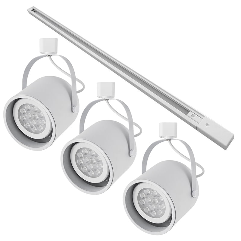 Kit Trilho 1 Metro Com 3 Spots Nordecor Bell Par 30 E27 Bivolt Branco