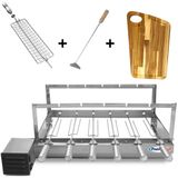 Kit Gira Grill  6 Espetos + Espeto Grelha + Espalha Carvão + Tábua De Carne