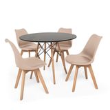 Kit Mesa Jantar Eiffel 90cm Preta + 04 Cadeiras Leda - Nude