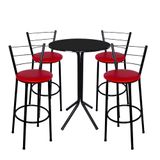 Jogo De Mesa Bistrô Bar 4 Banquetas 70cm Preta Com Assento Vermelho
