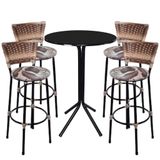 Jogo De Mesa Bistrô Bar 4 Banquetas 70cm Junco Cappuccino Assento Floral Marrom