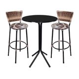 Jogo De Mesa Bistrô Bar 2 Banquetas Preta 70cm Junco Cappuccino Assento Floral Marrom