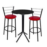 Jogo De Mesa Bistrô Bar 2 Banquetas Preta 70cm Assento Vermelho