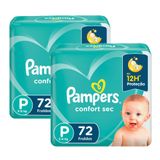 Kit 2 Fraldas Pampers Confort Sec Super Tamanho P 72 Unidades