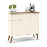 Aparador Buffet 3 Portas Versátil Pés Pinus Madeira Maciça Gaveta Organizadora Veneza - Off White/freijó - Lojas Rpm