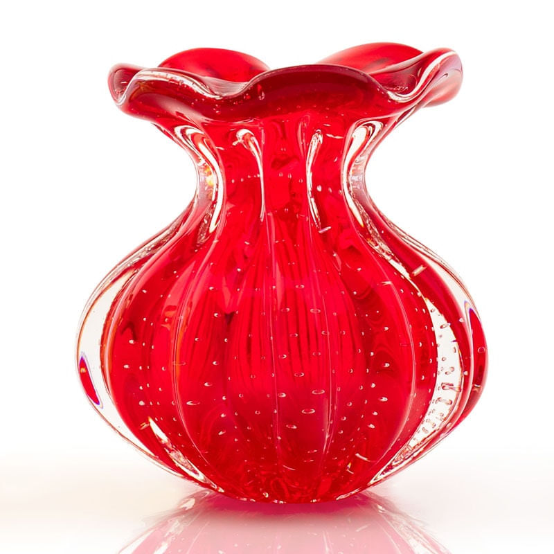 Vaso Trouxinha Em Cristal Murano Vermelho  São Marcos