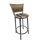 Banqueta Média 60cm Preta Junco Cappuccino E Assento Floral Marrom