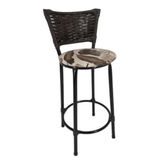 Banqueta Média 60cm Preta Junco Preto Com Assento Floral Marrom