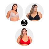 Kit 3 Sutiã Imi Lingerie Sem Bojo Plus Size Reforçado  Sustentação Renda Suzane