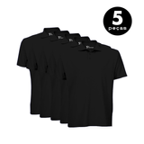 Kit 5 Camisa Gola Polo Em Malha Piquet  Anti Bolinha  UV 15 - Preto  KS  CASUAL SPORT