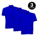 Kit 3 Camisa Gola Polo Em Malha Piquet  Anti Bolinha  UV 15 -  Azul Royal  KS  CASUAL SPORT