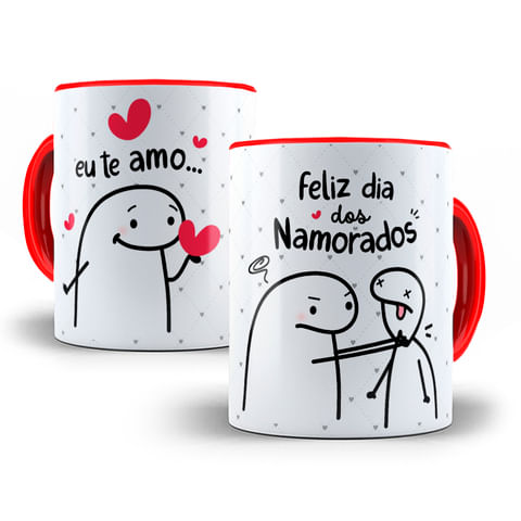 Caneca De Porcelana Alça E Interior Vermelha Flork Namorados