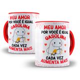 Caneca De Porcelana Alça E Interior Vermelha Flork Namorados