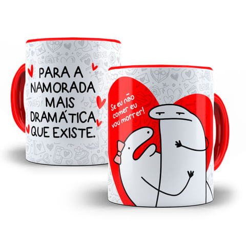 Caneca De Porcelana Alça E Interior Vermelha Flork Namorados