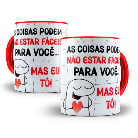 Caneca De Porcelana Alça E Interior Vermelha Flork Namorados