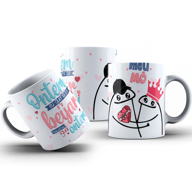 Caneca De Porcelana  Flork Meme Namorados 325ml