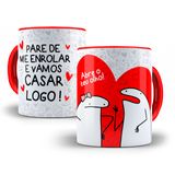 Caneca De Porcelana Alça E Interior Vermelha Flork Namorados