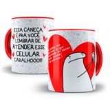 Caneca De Porcelana Alça E Interior Vermelha Flork Namorados