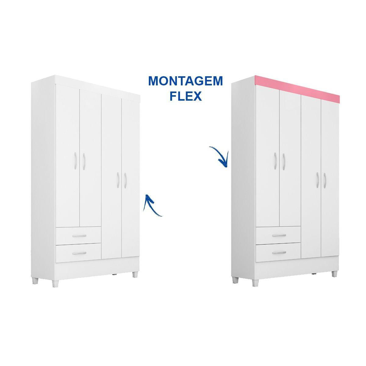 Guarda Roupa 4 Portas E 2 Gavetas Astro Branco Rosa Demobile