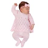 Saída De Maternidade Tricô Kids Texturizada Com Vestido Rosa